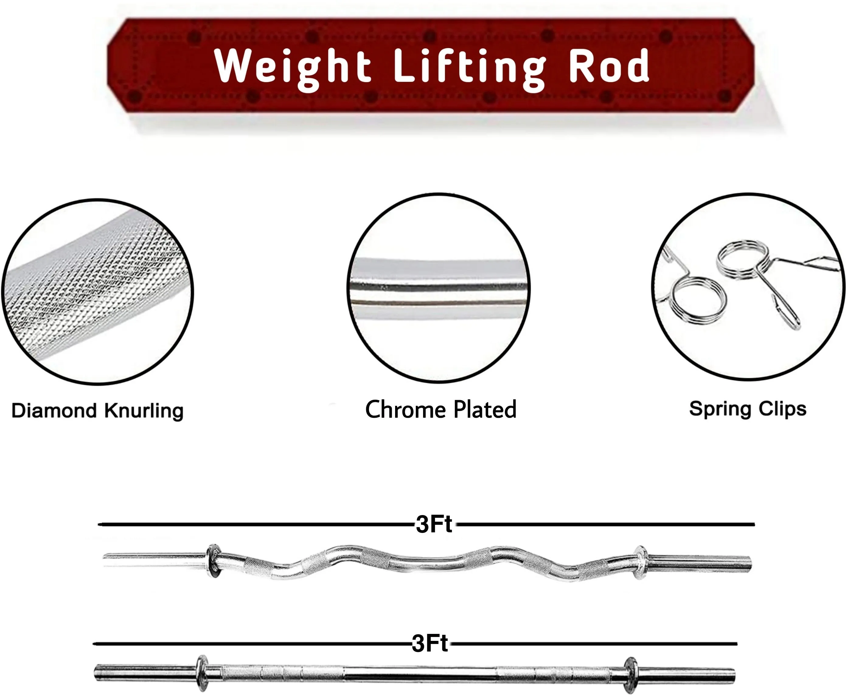 10kg KIT 3ft Curl Rod | 3ft Straight   One Pair Dumbbell Rods | Weight Plates | Exercise kit