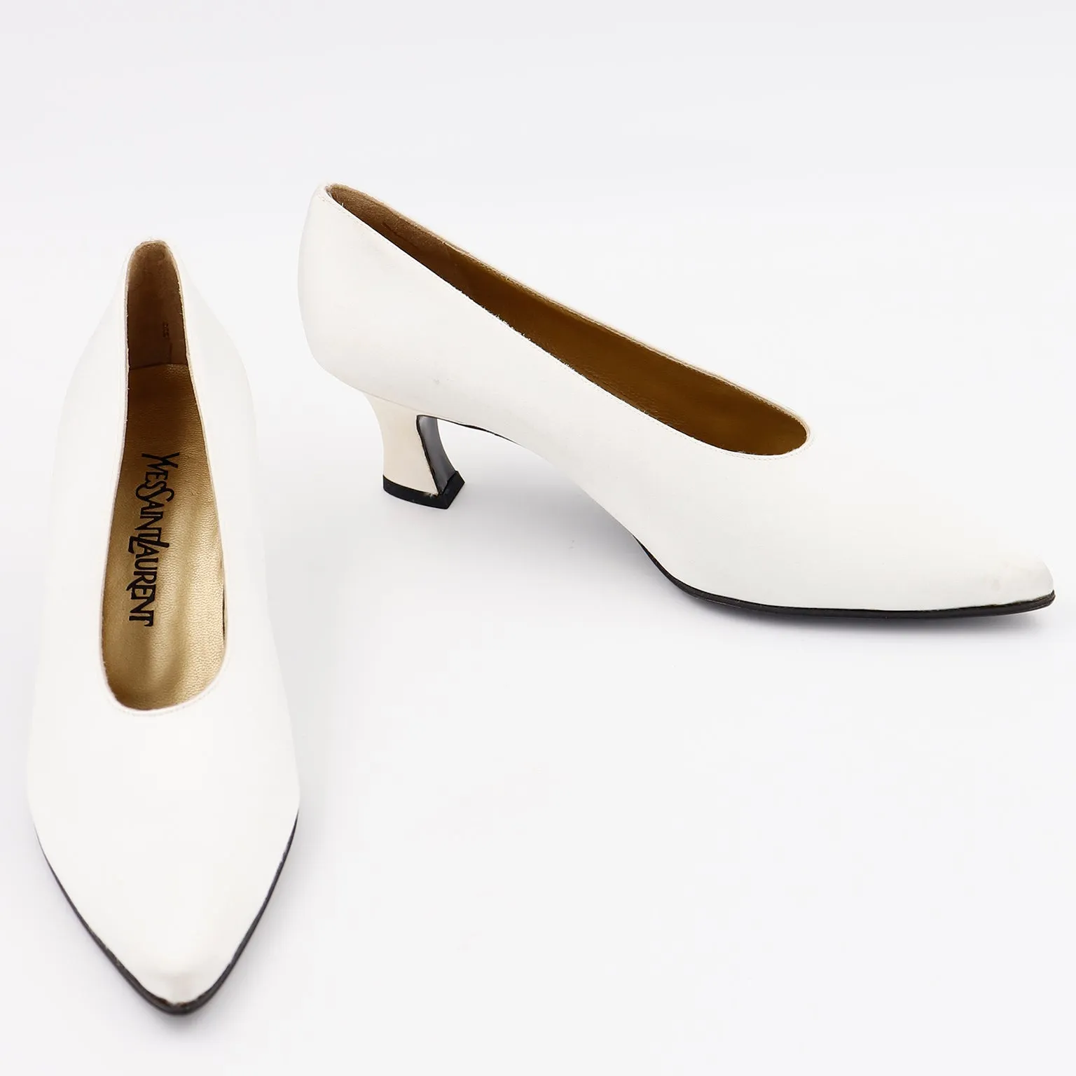 1980s YSL Shoes Yves Saint Laurent Ivory Silk Pumps Size 9 Unworn