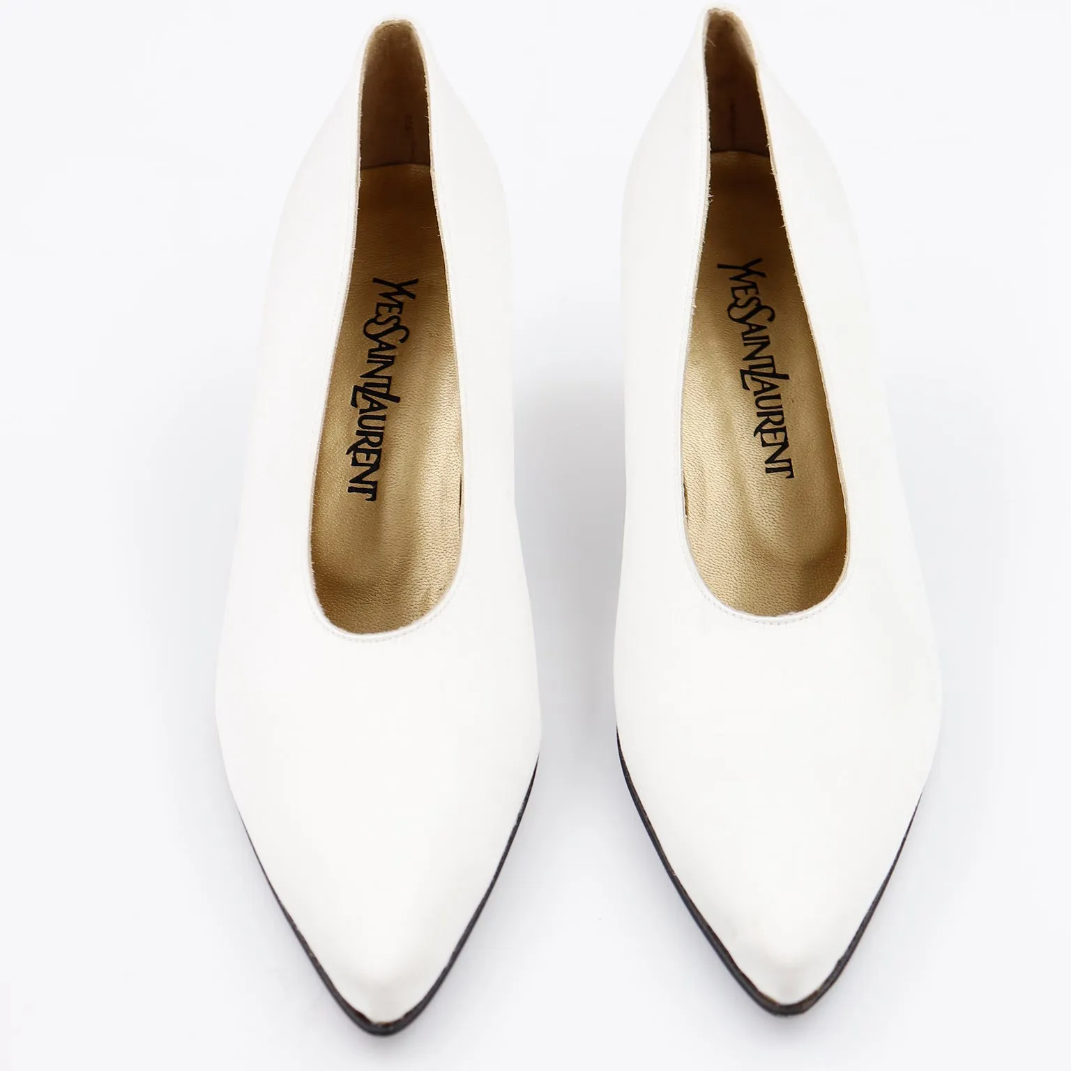 1980s YSL Shoes Yves Saint Laurent Ivory Silk Pumps Size 9 Unworn