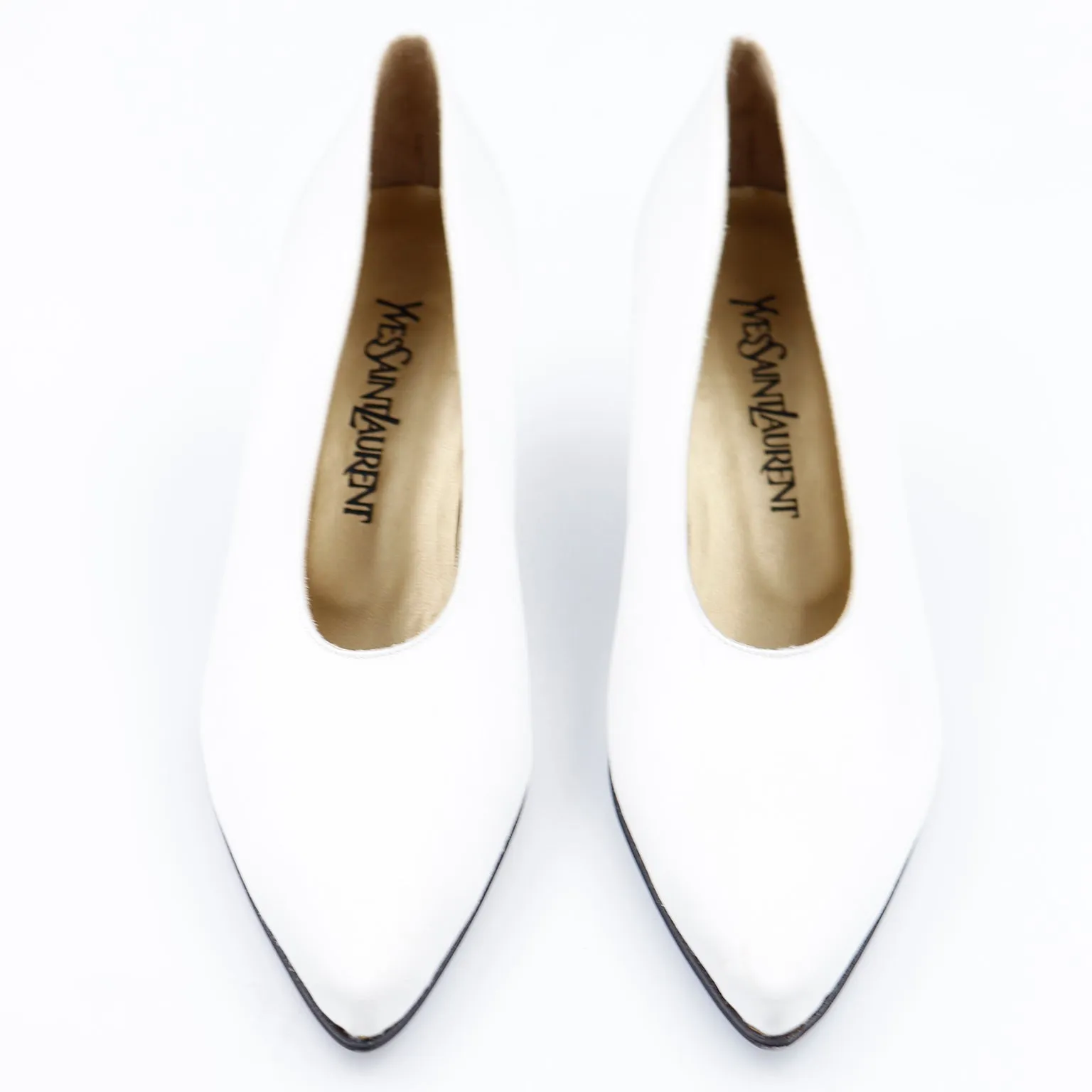 1980s YSL Shoes Yves Saint Laurent Ivory Silk Pumps Size 9 Unworn