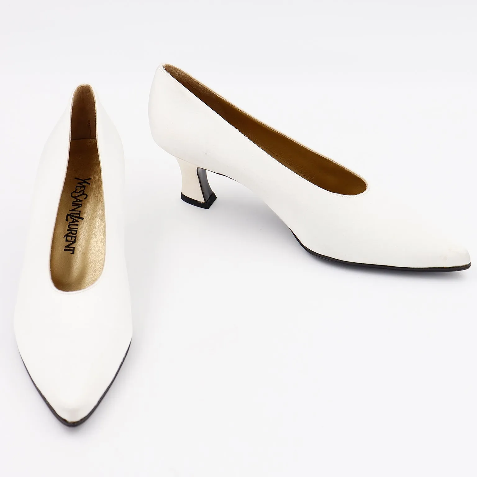 1980s YSL Shoes Yves Saint Laurent Ivory Silk Pumps Size 9 Unworn