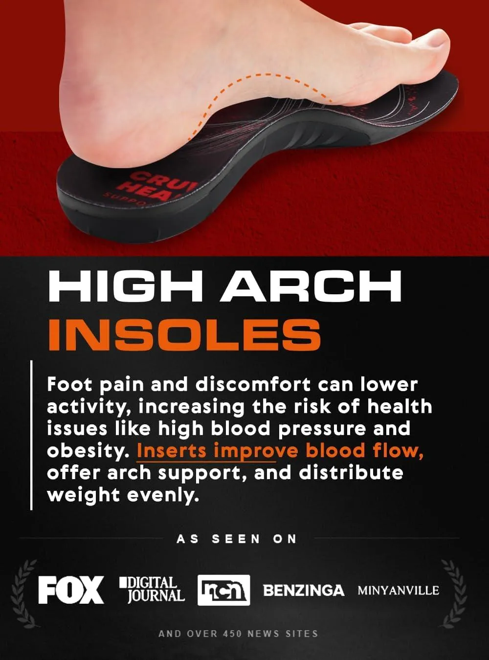 (220 lbs) Plantar Fasciitis High Arch Support Insoles Inserts unisex