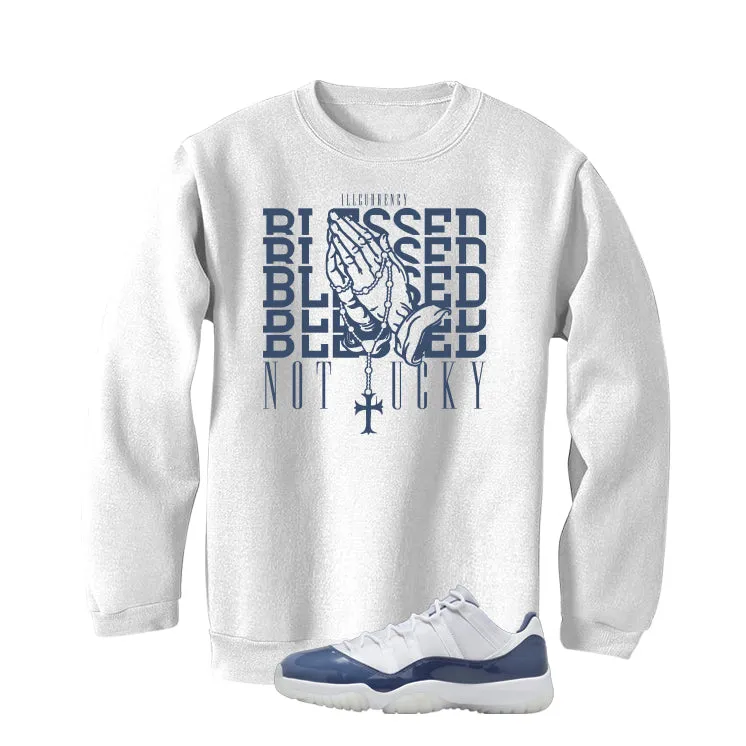 Air Jordan 11 Low Diffused Blue White T-Shirt (Blessed not lucky)| illcurrency