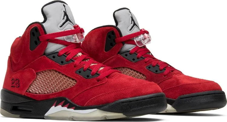 Air Jordan 5 Retro Raging Bull Red Suede Sneakers, red