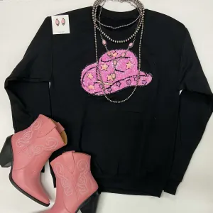 All Hat And Some Cowgirl Sequin Patch Graphic Sweatshirt in Black