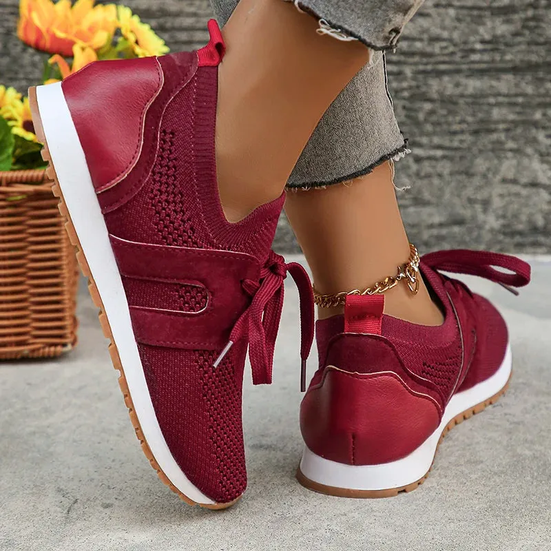 Amozae-Comfort Breathable Knitted Sneakers Women 2024 Spring Flat Heels Athletic Running Shoes Woman Plus Size 43 Casual Walking Shoes