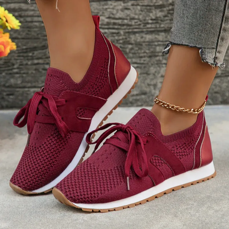 Amozae-Comfort Breathable Knitted Sneakers Women 2024 Spring Flat Heels Athletic Running Shoes Woman Plus Size 43 Casual Walking Shoes