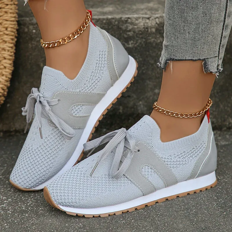 Amozae-Comfort Breathable Knitted Sneakers Women 2024 Spring Flat Heels Athletic Running Shoes Woman Plus Size 43 Casual Walking Shoes