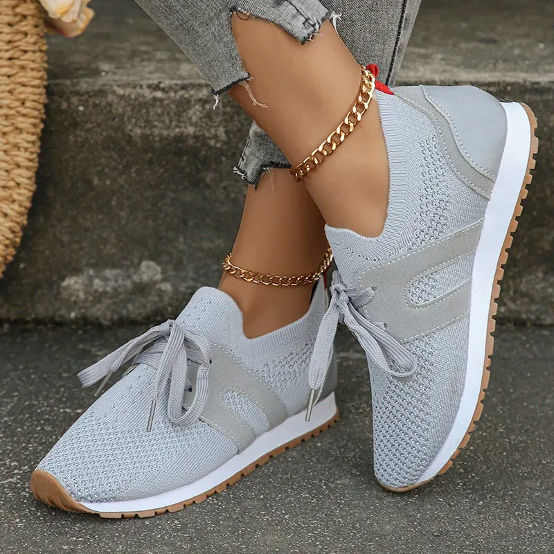 Amozae-Comfort Breathable Knitted Sneakers Women 2024 Spring Flat Heels Athletic Running Shoes Woman Plus Size 43 Casual Walking Shoes