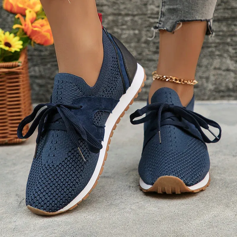 Amozae-Comfort Breathable Knitted Sneakers Women 2024 Spring Flat Heels Athletic Running Shoes Woman Plus Size 43 Casual Walking Shoes