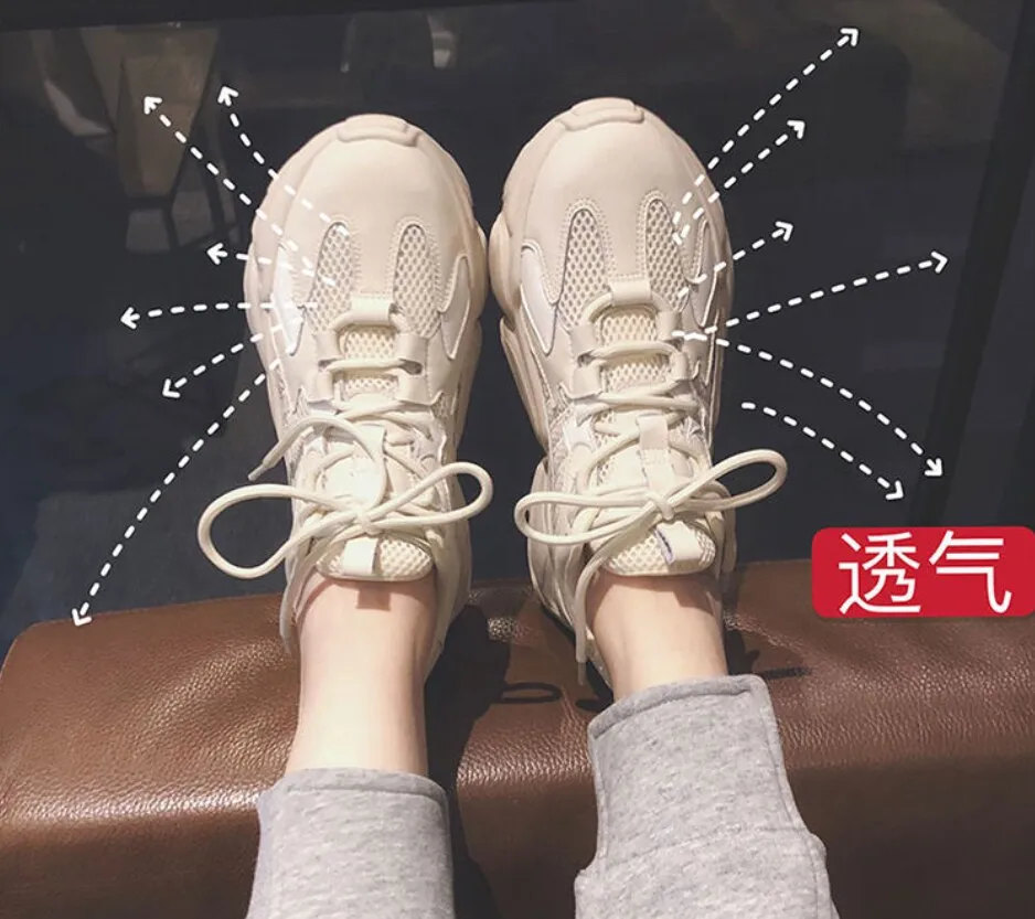 Amozae  Platform Sneakers Women Shoes Casual Lace Up Thick Sole Single Shoes Woman Sports Shoes Leather Vulcanize Shoes Beige Black