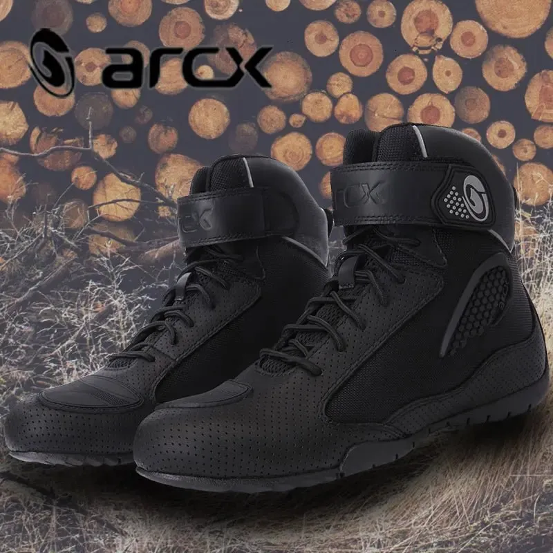 ARC New Fashion Summer Breathable Leather Motorcycle Shoes Ventilate Ankle Motorbike Sport Boots