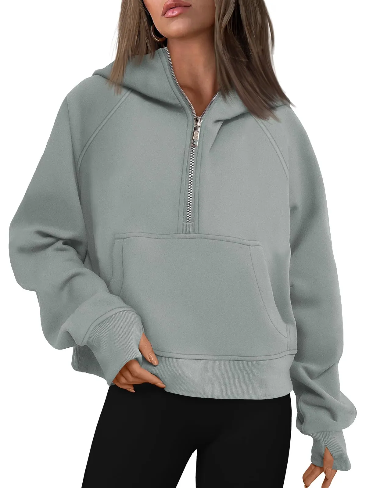 AUTOMET Womens Hoodies Half Zip Sweatshirts Fleece Jackets Tops Oversized Pullover Fall Outfits 2025 Winter Fashion Clothes Greygreen XL