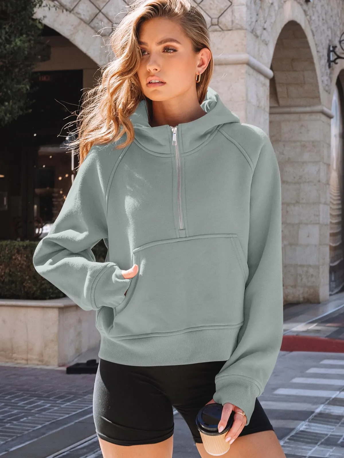 AUTOMET Womens Hoodies Half Zip Sweatshirts Fleece Jackets Tops Oversized Pullover Fall Outfits 2025 Winter Fashion Clothes Greygreen XL