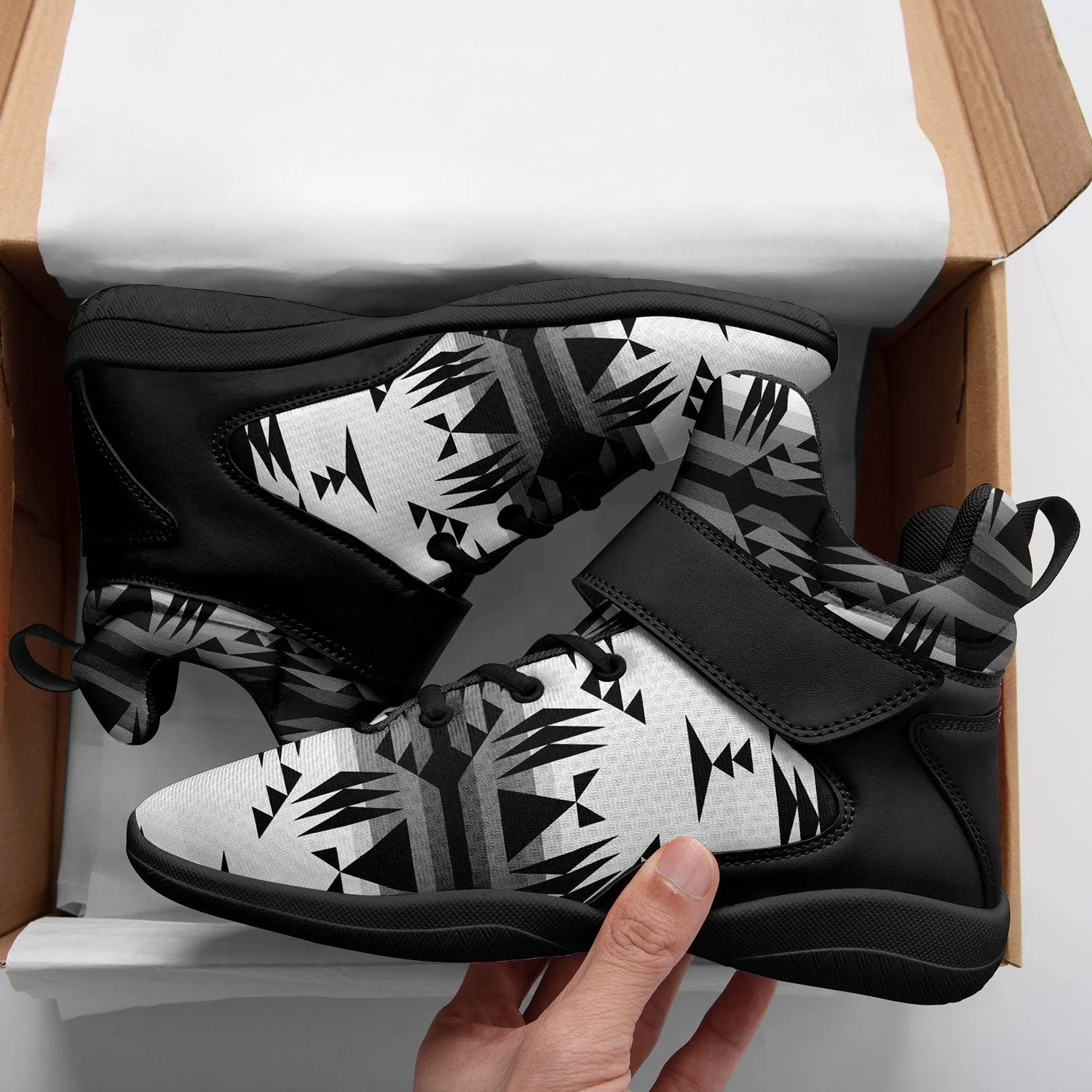 Between the Mountains White and Black Ipottaa Basketball / Sport High Top Shoes