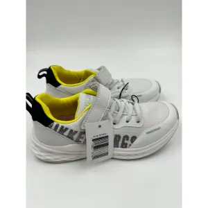 Big Kid/Youth Size 4, White and Yellow Running Sneakers w/ Thick Sole