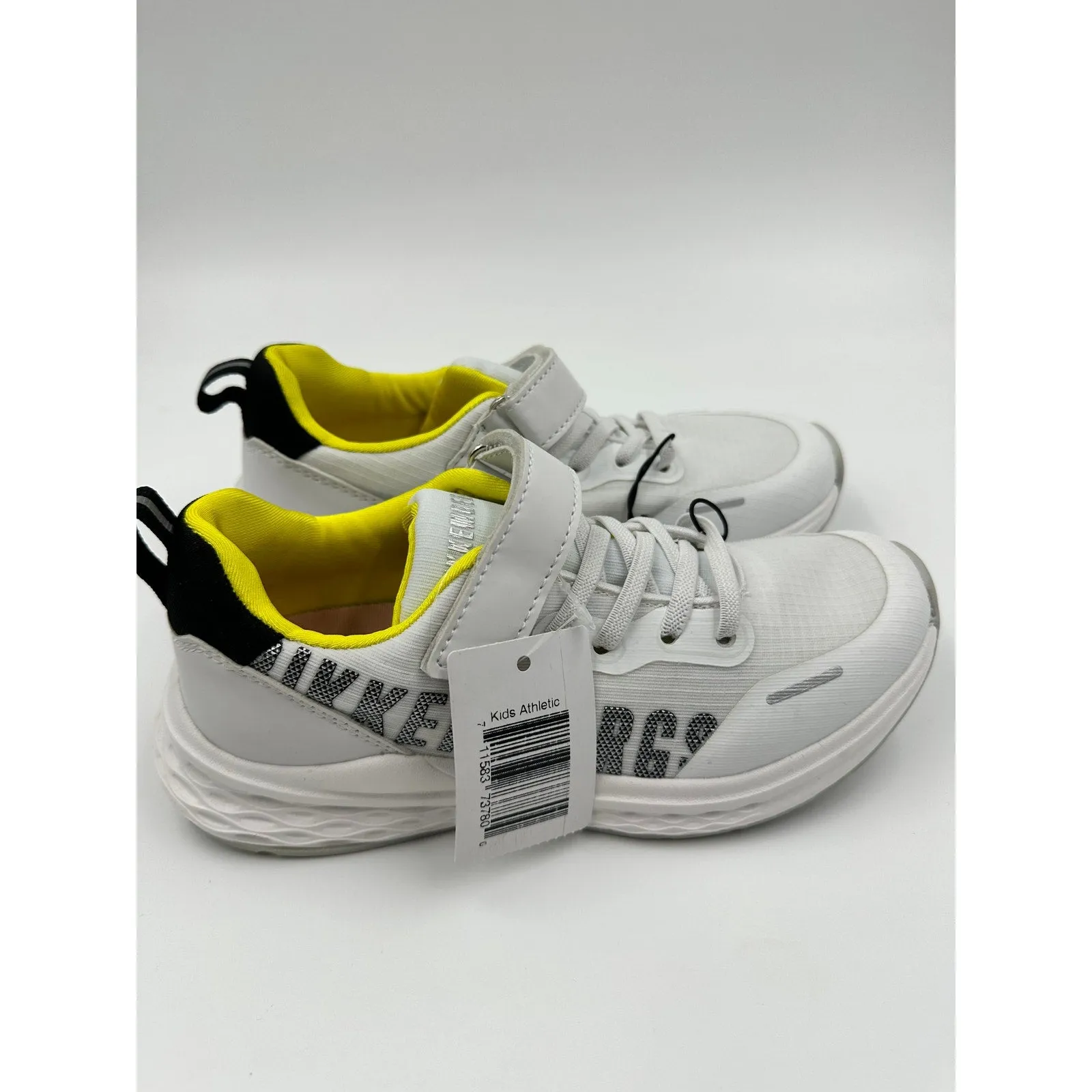 Big Kid/Youth Size 4, White and Yellow Running Sneakers w/ Thick Sole