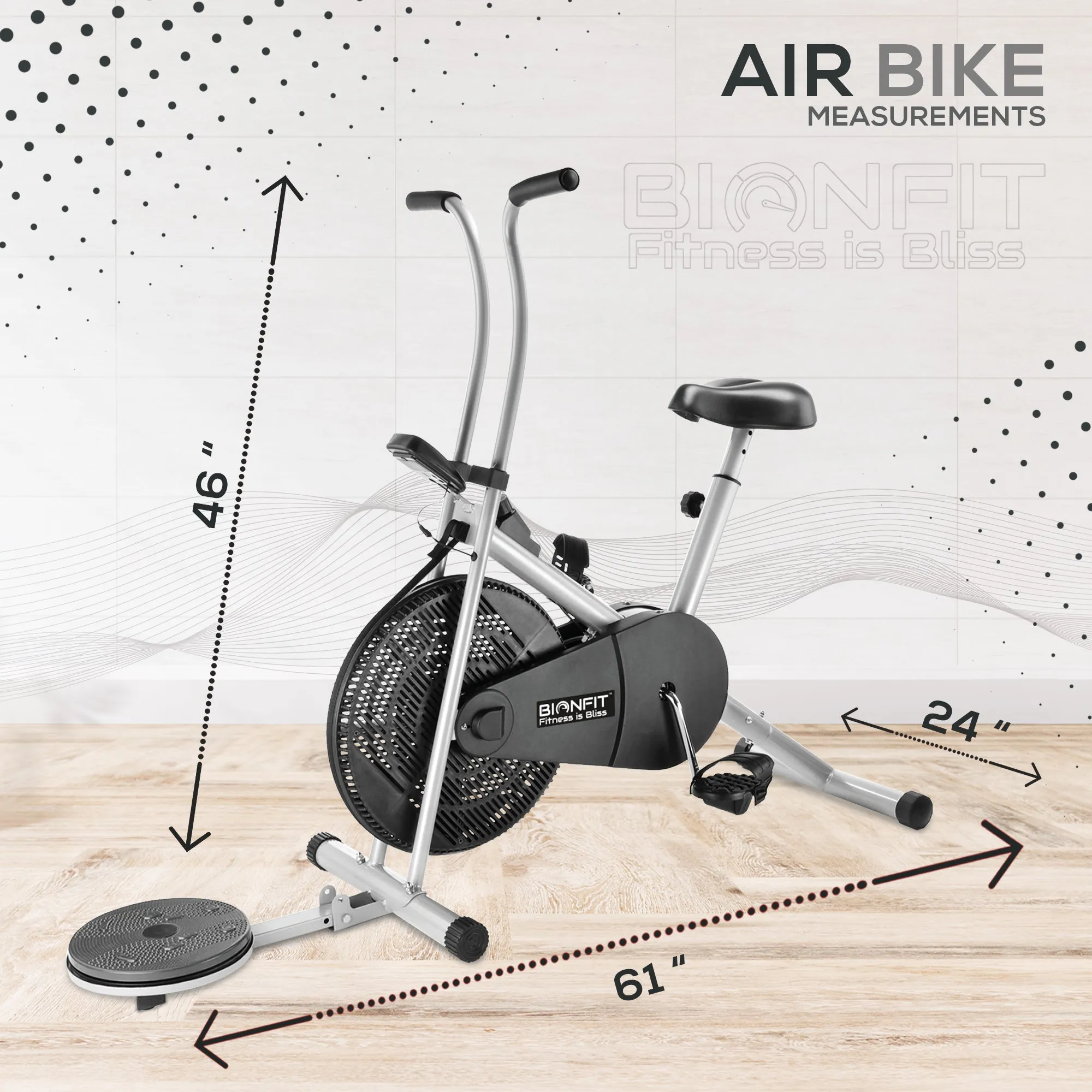 Bionfit ON03F 100kg Max Weight Fixed-Handle Air Bike with Twister Feature - 2 Year Warranty