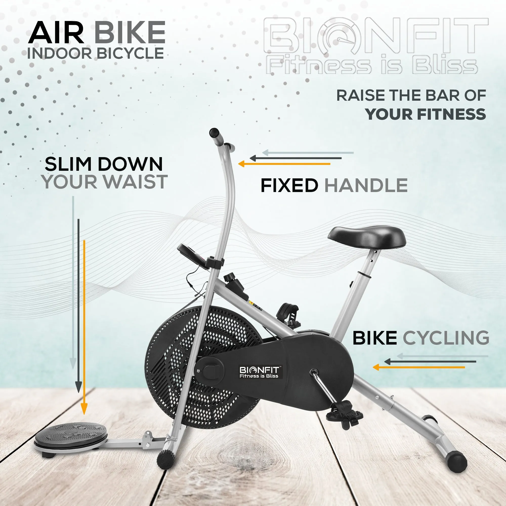 Bionfit ON03F 100kg Max Weight Fixed-Handle Air Bike with Twister Feature - 2 Year Warranty