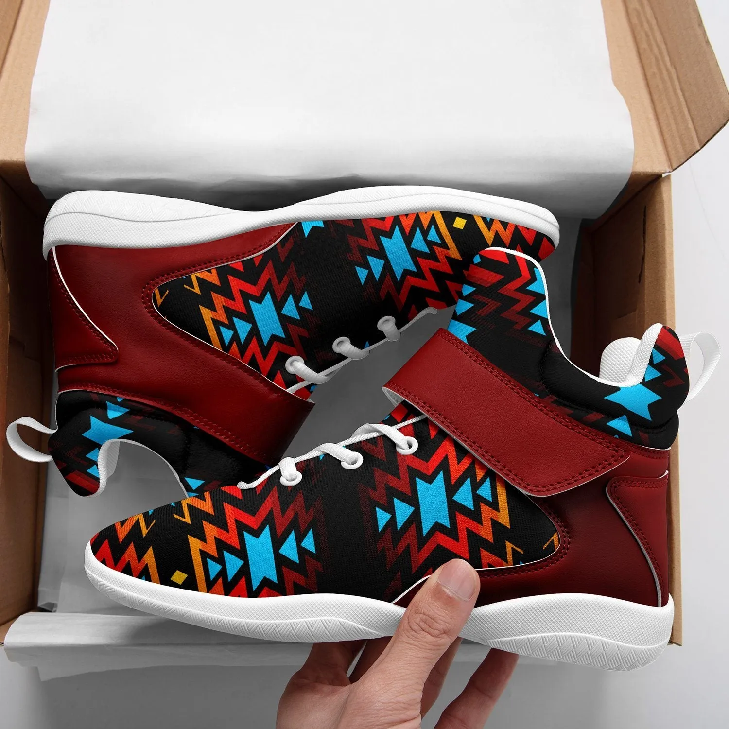 Black Fire and Turquoise Ipottaa Basketball / Sport High Top Shoes