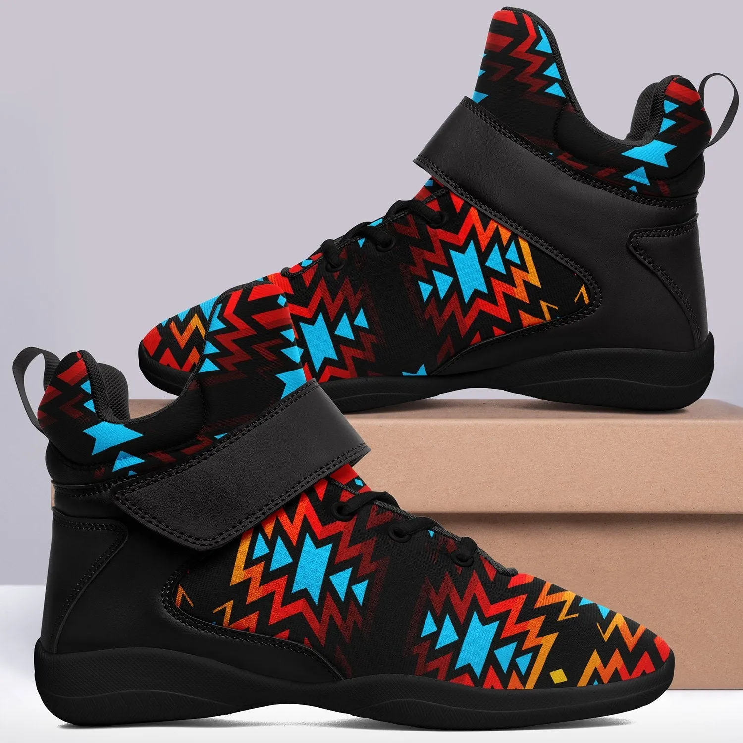 Black Fire and Turquoise Ipottaa Basketball / Sport High Top Shoes