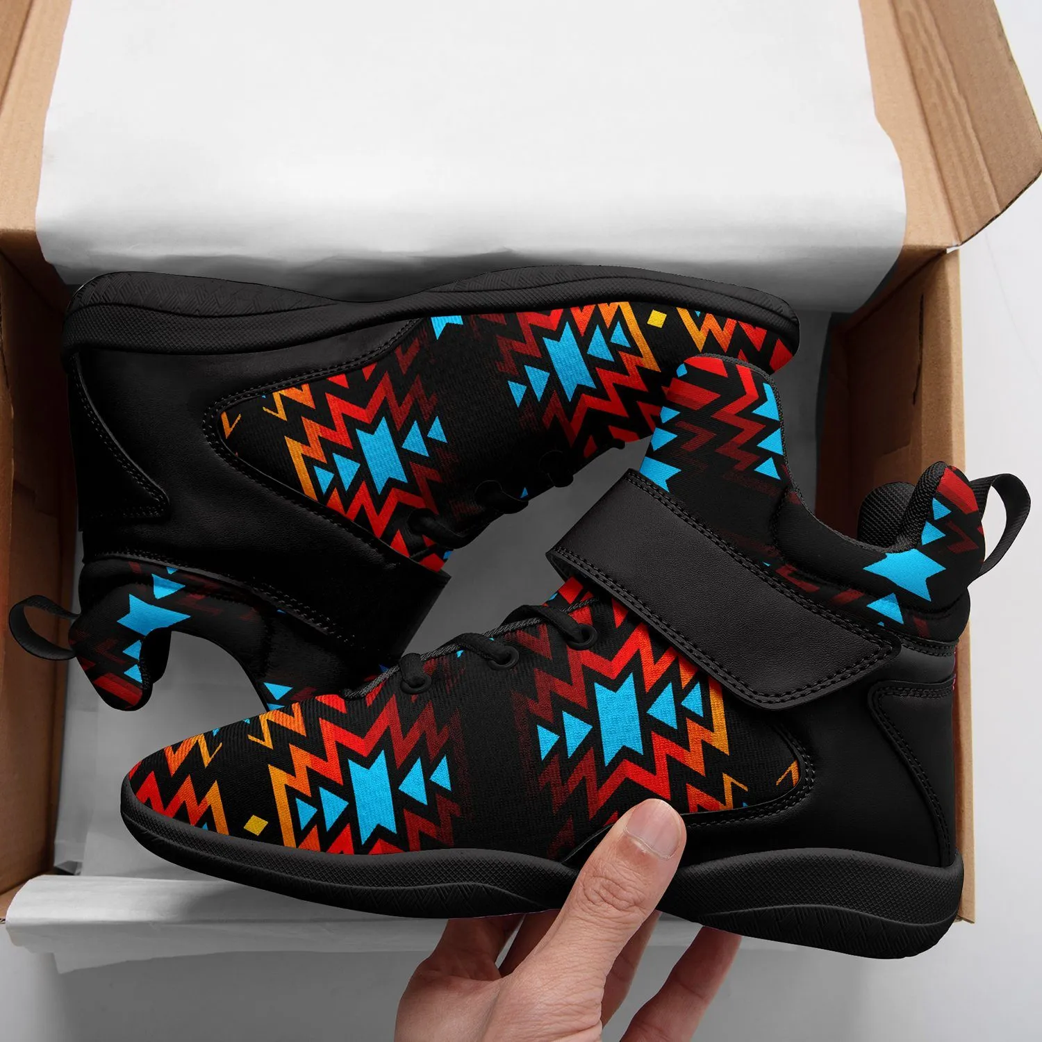 Black Fire and Turquoise Ipottaa Basketball / Sport High Top Shoes