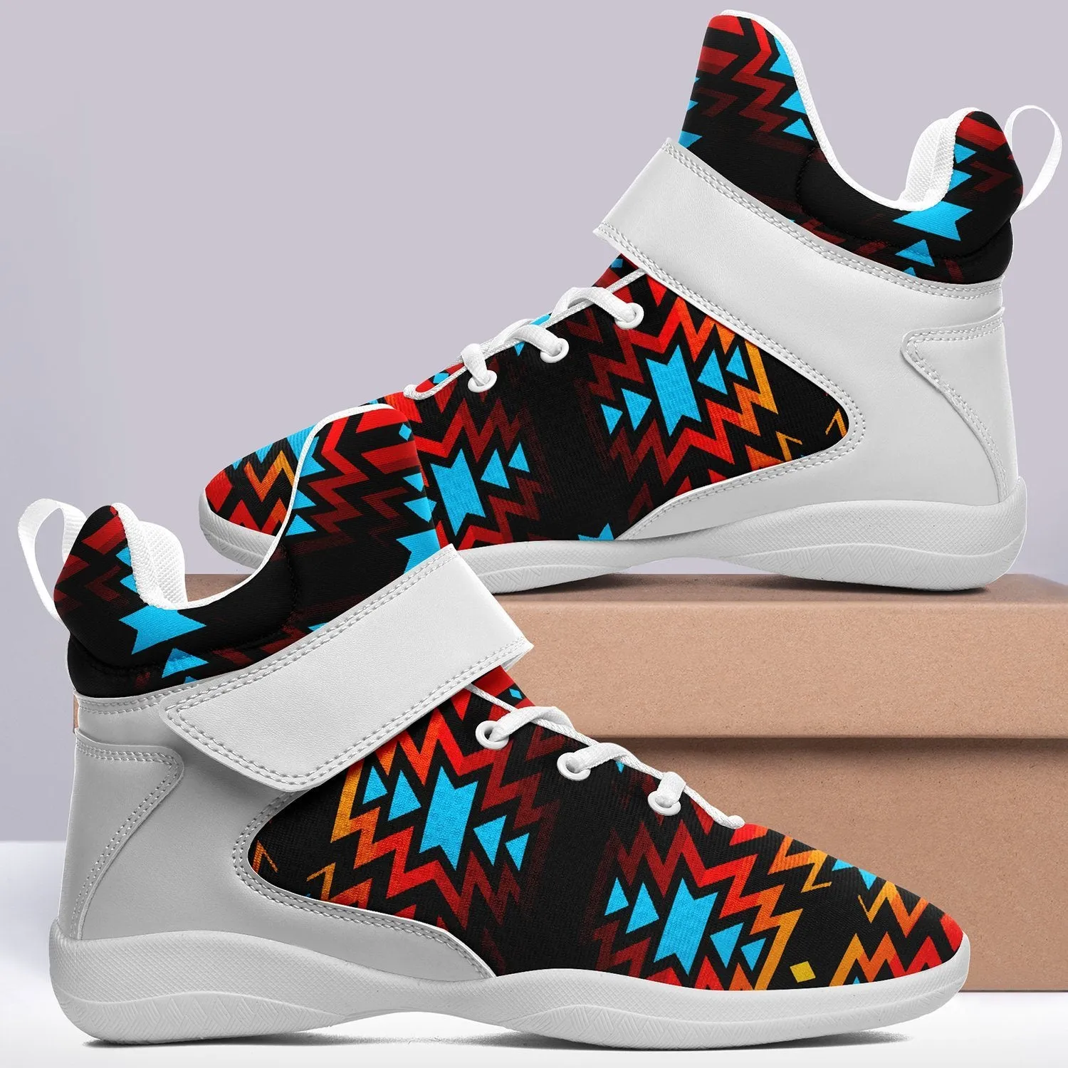 Black Fire and Turquoise Ipottaa Basketball / Sport High Top Shoes