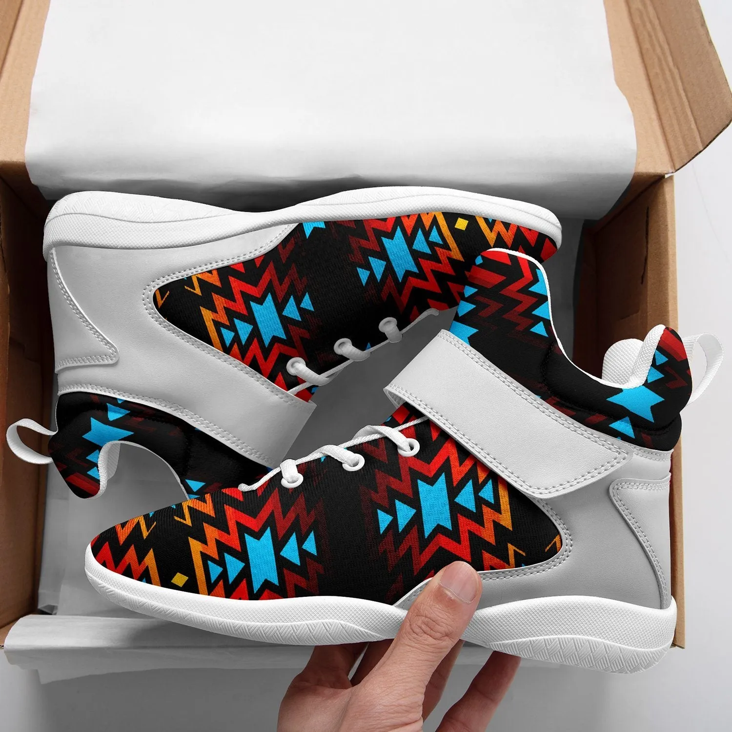 Black Fire and Turquoise Ipottaa Basketball / Sport High Top Shoes