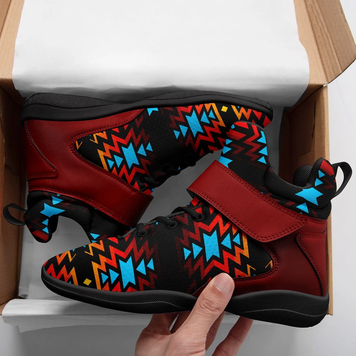 Black Fire and Turquoise Ipottaa Basketball / Sport High Top Shoes