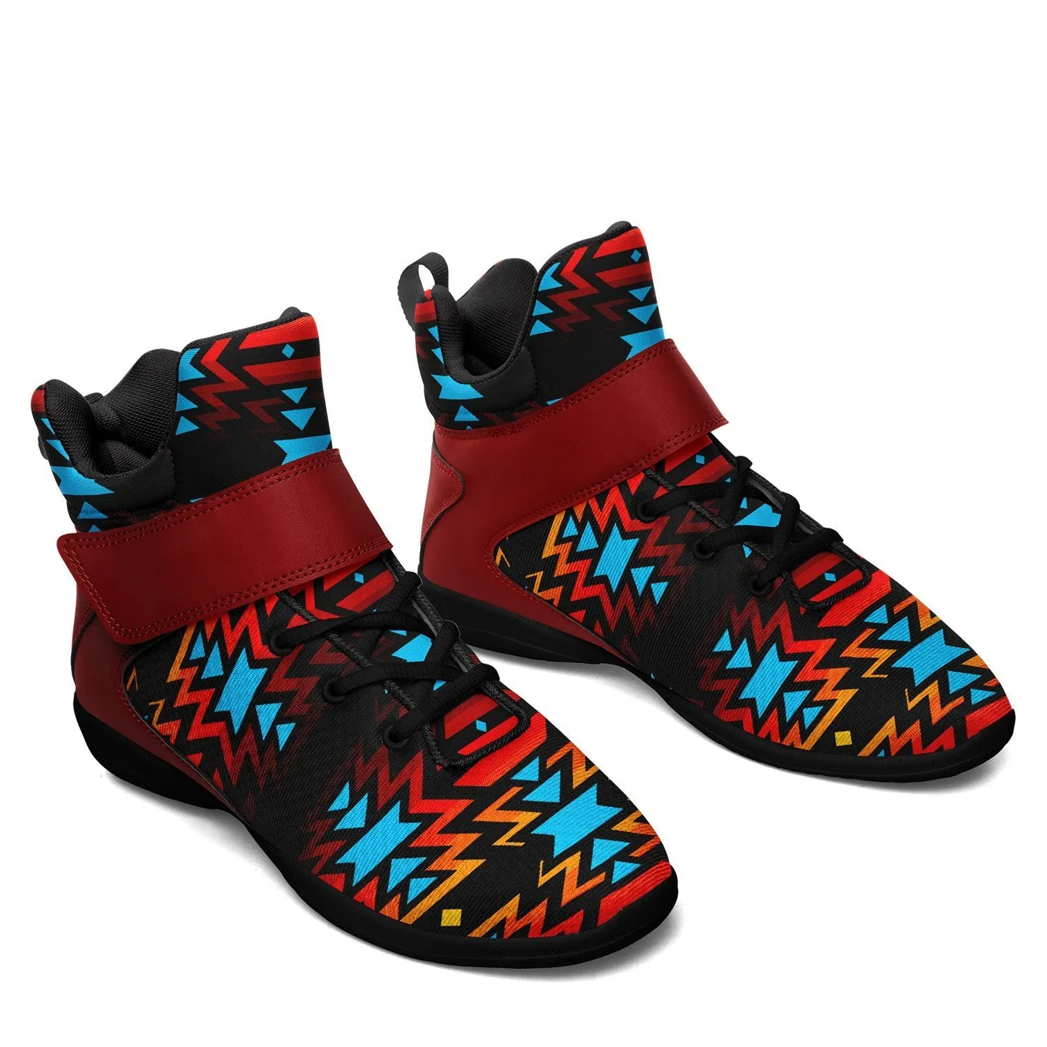 Black Fire and Turquoise Ipottaa Basketball / Sport High Top Shoes