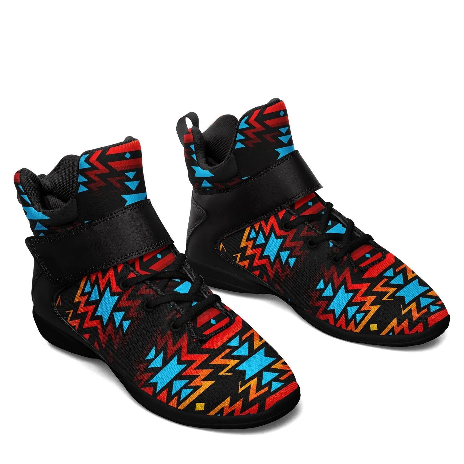 Black Fire and Turquoise Ipottaa Basketball / Sport High Top Shoes