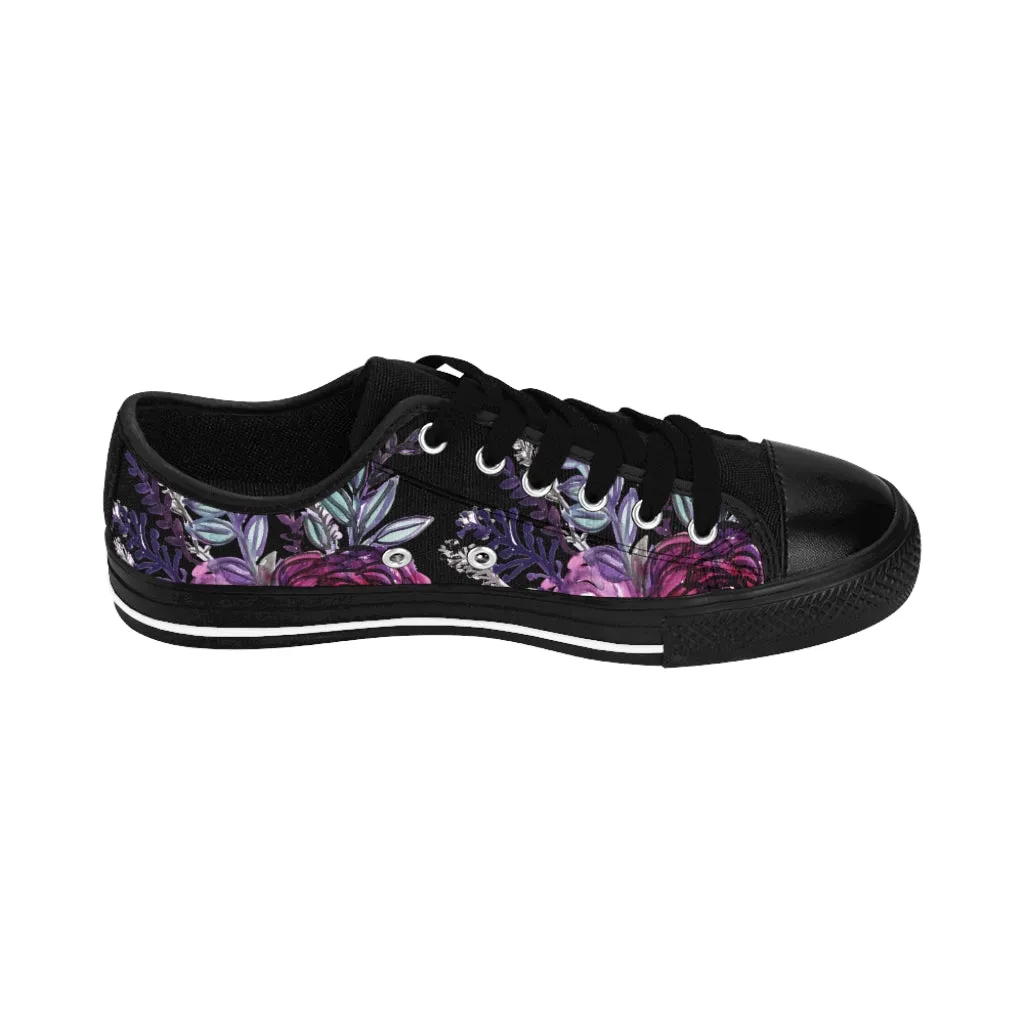 Black Purple Rose Women's Sneakers, Flower Print Best Tennis Casual Shoes For Women (US Size: 6-12)