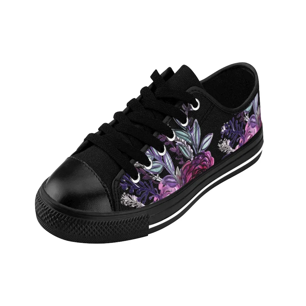 Black Purple Rose Women's Sneakers, Flower Print Best Tennis Casual Shoes For Women (US Size: 6-12)