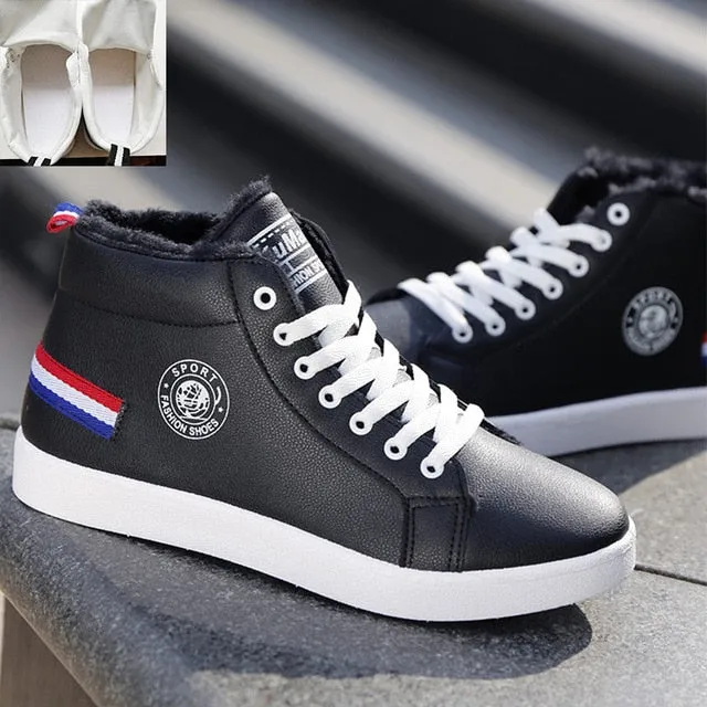 Black/white waterproof warm plush shoes ankle High Cut Sneaker boots