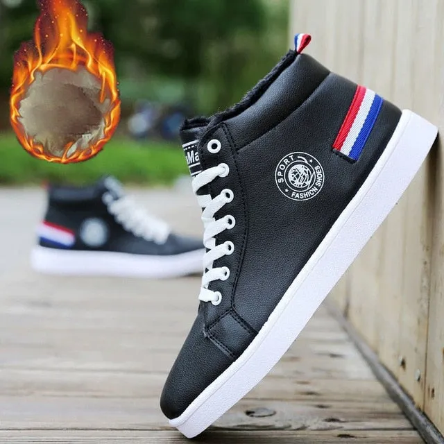 Black/white waterproof warm plush shoes ankle High Cut Sneaker boots