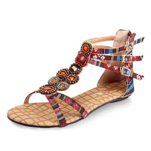 Bohemia Flat Zipper Cloth Sandals