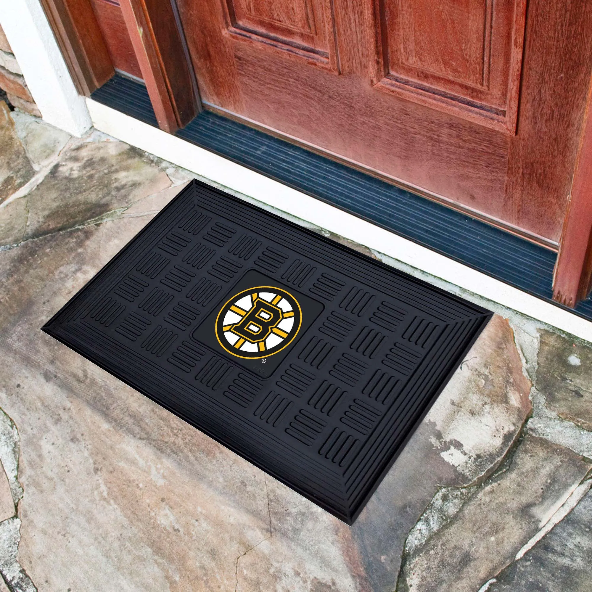 Boston Bruins Heavy Duty Vinyl Medallion Door Mat - 19.5in. x 31in.