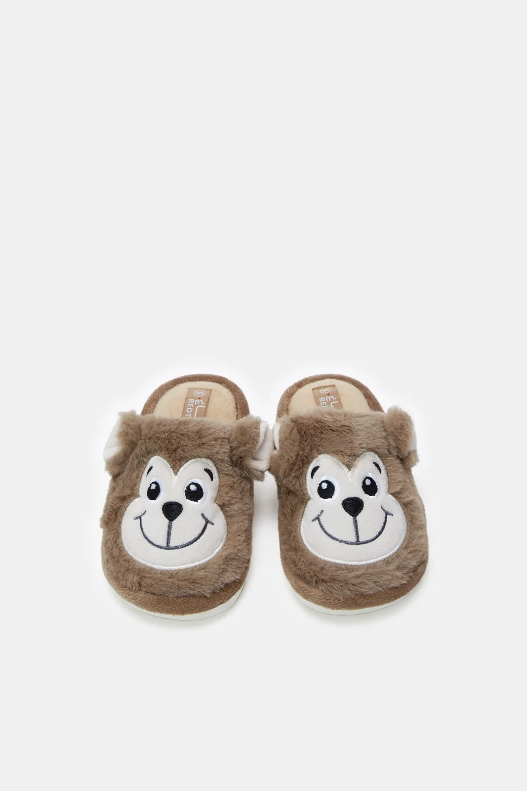 Boys Brown 3D Monkey Face Slippers