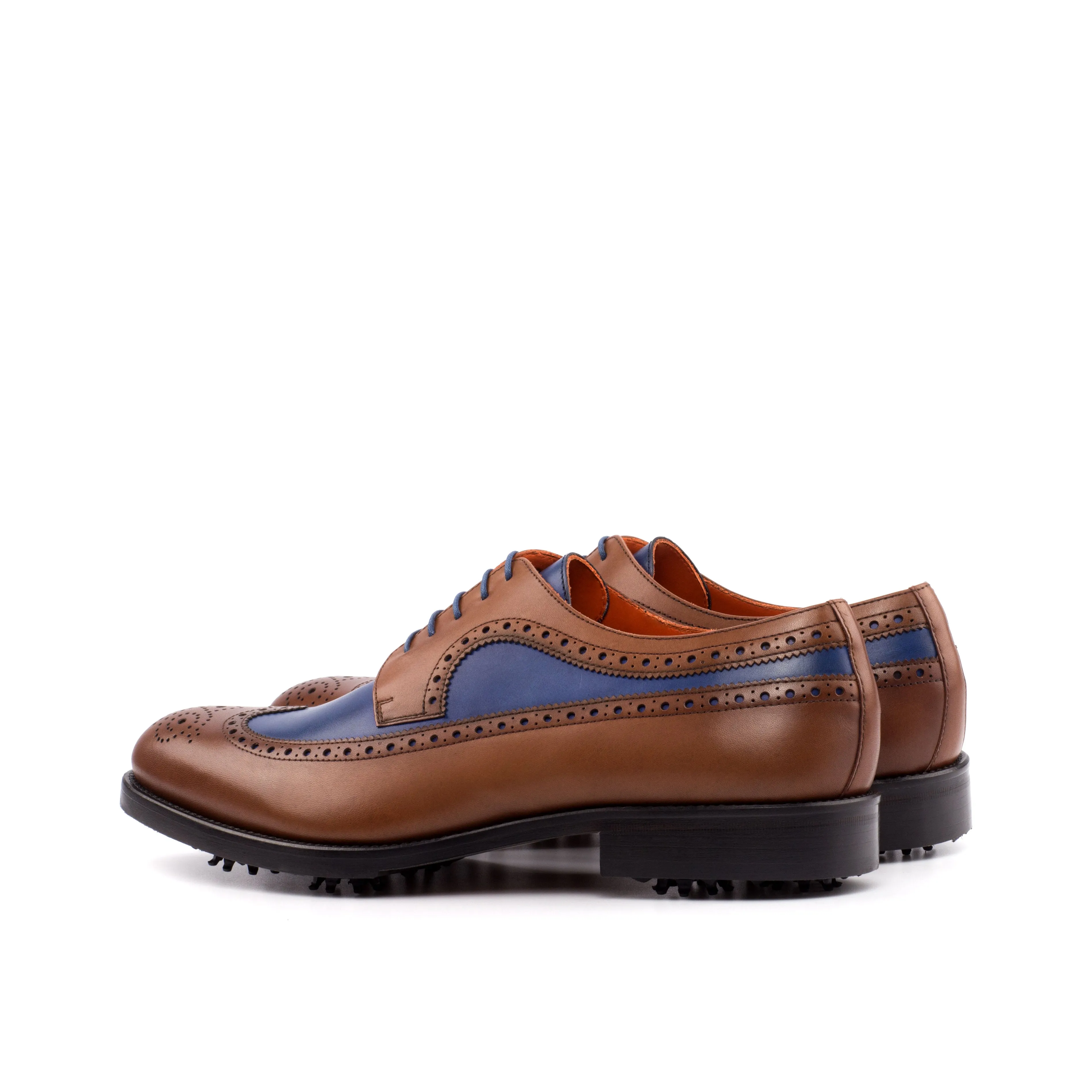 Brown & Navy Calf Longwing Blucher Golf Shoes