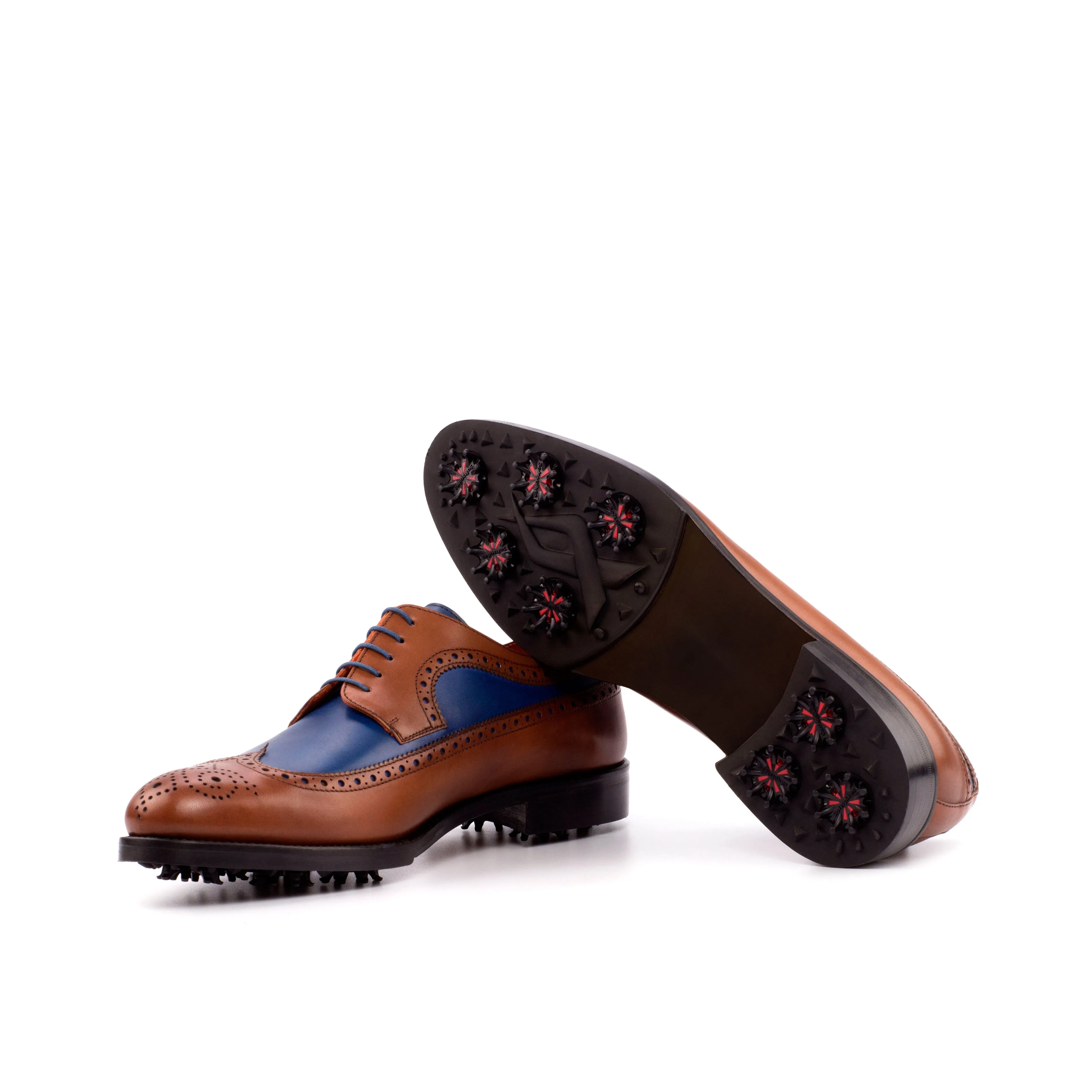 Brown & Navy Calf Longwing Blucher Golf Shoes