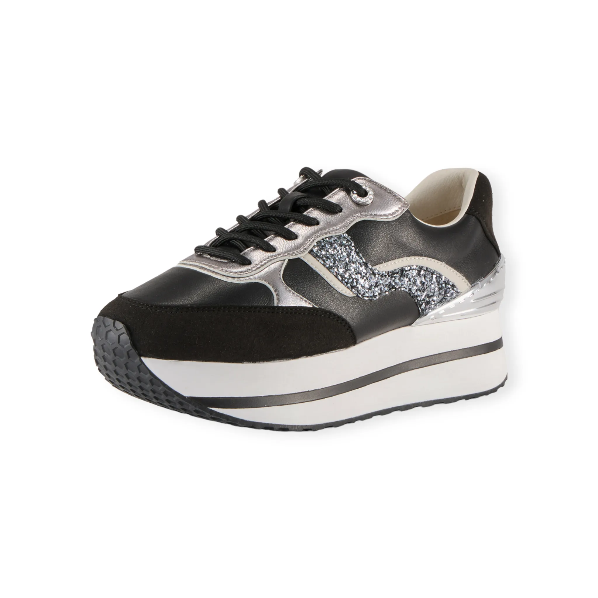 Classic-style platform sneaker with flowing glitter on the sides and the stabilizer #FJ109