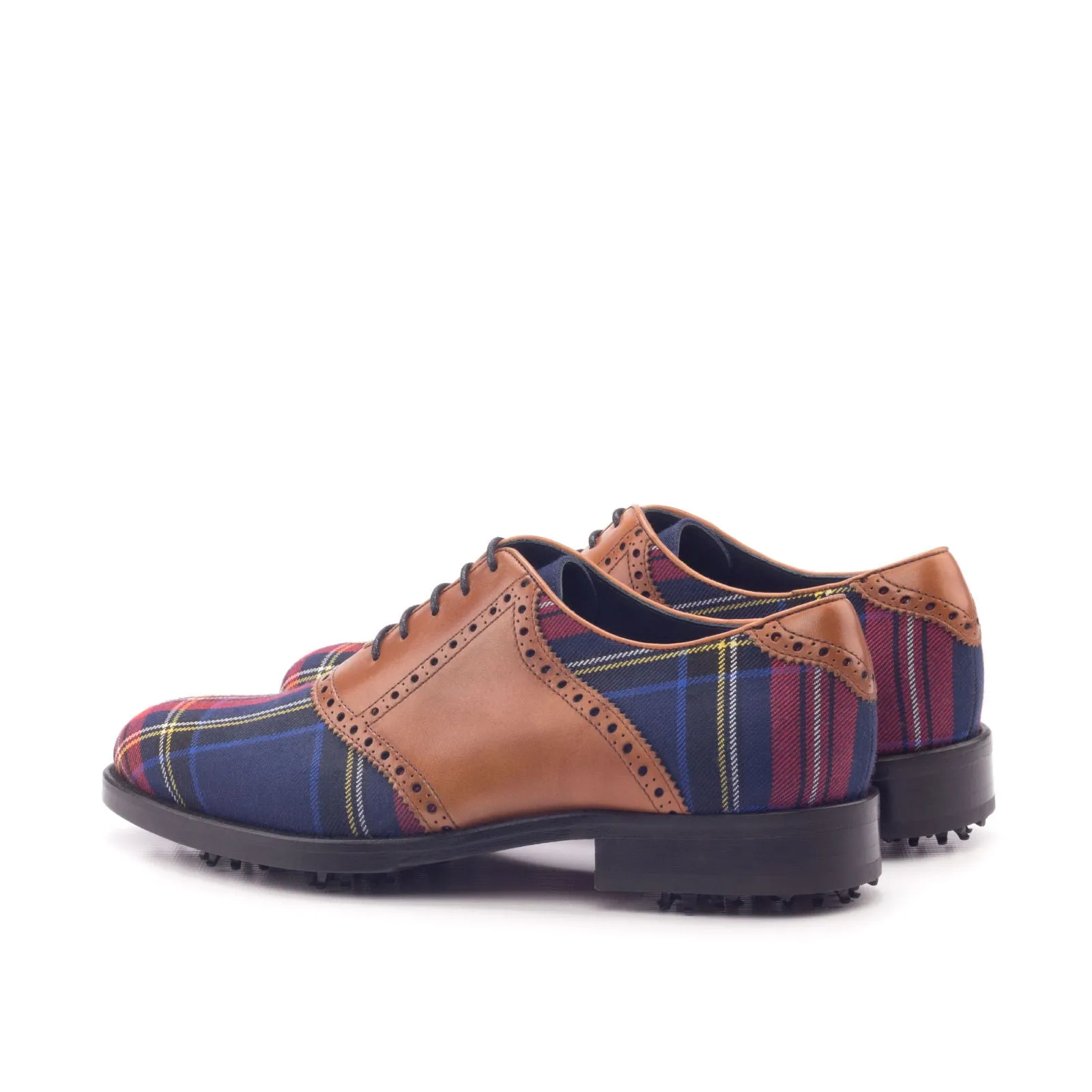 Cognac Calf & Tartan Fabric Saddle Golf Shoes