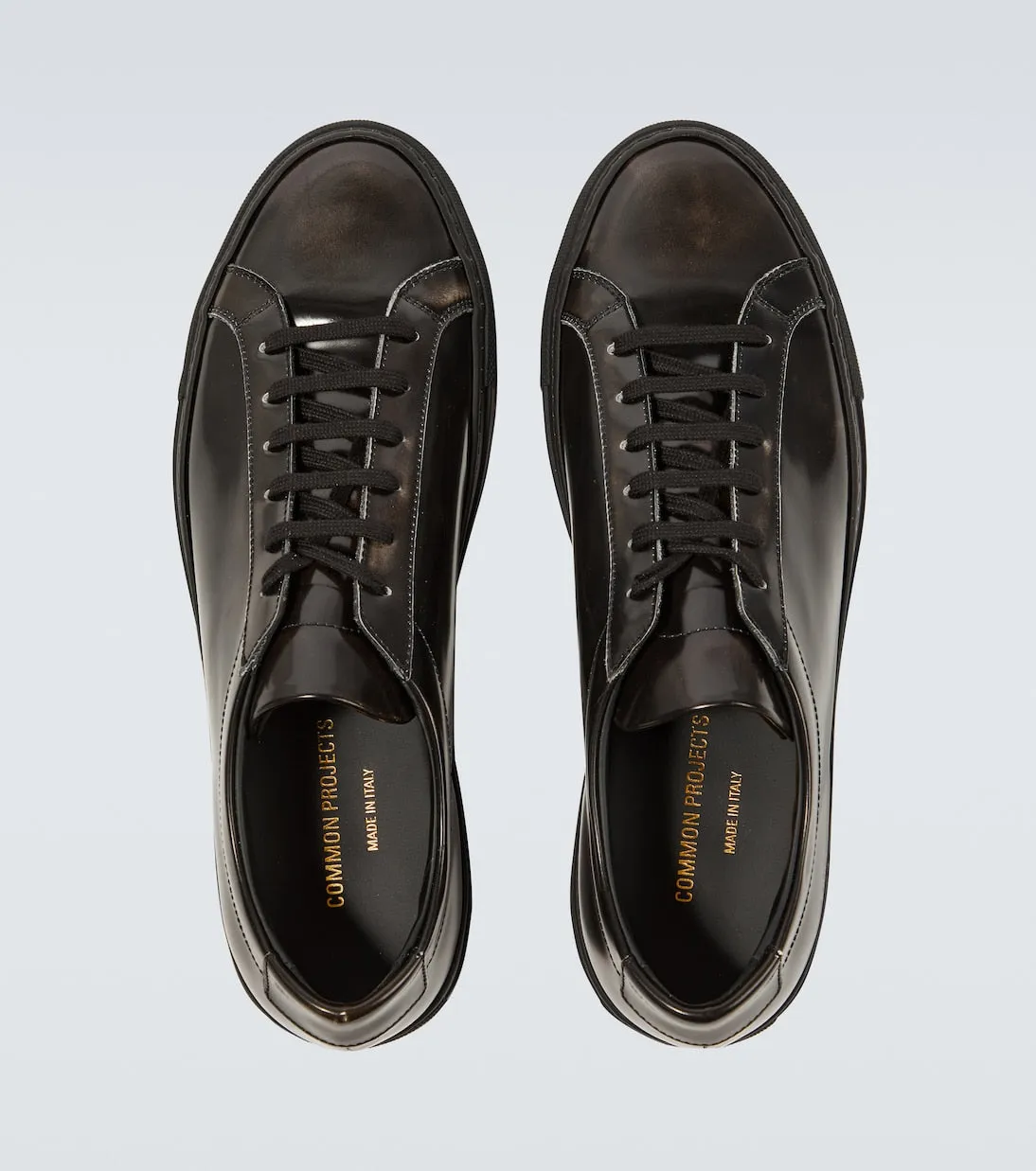 Common Projects Distressed Patent Leather Achilles Sneaker in Black