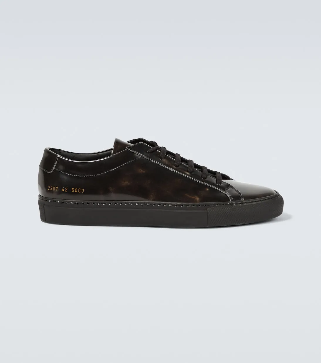 Common Projects Distressed Patent Leather Achilles Sneaker in Black