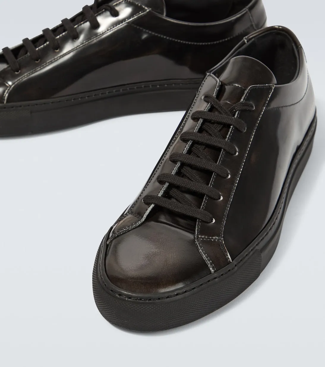 Common Projects Distressed Patent Leather Achilles Sneaker in Black