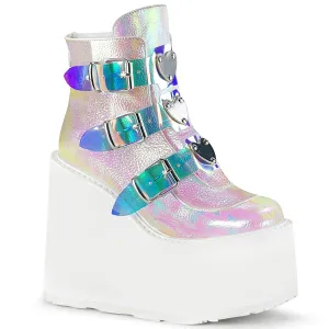 Demonia SWING-105 | Pearl Iridescent Vegan Leather Ankle Boots