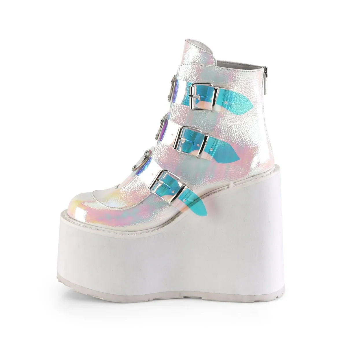 Demonia SWING-105 | Pearl Iridescent Vegan Leather Ankle Boots