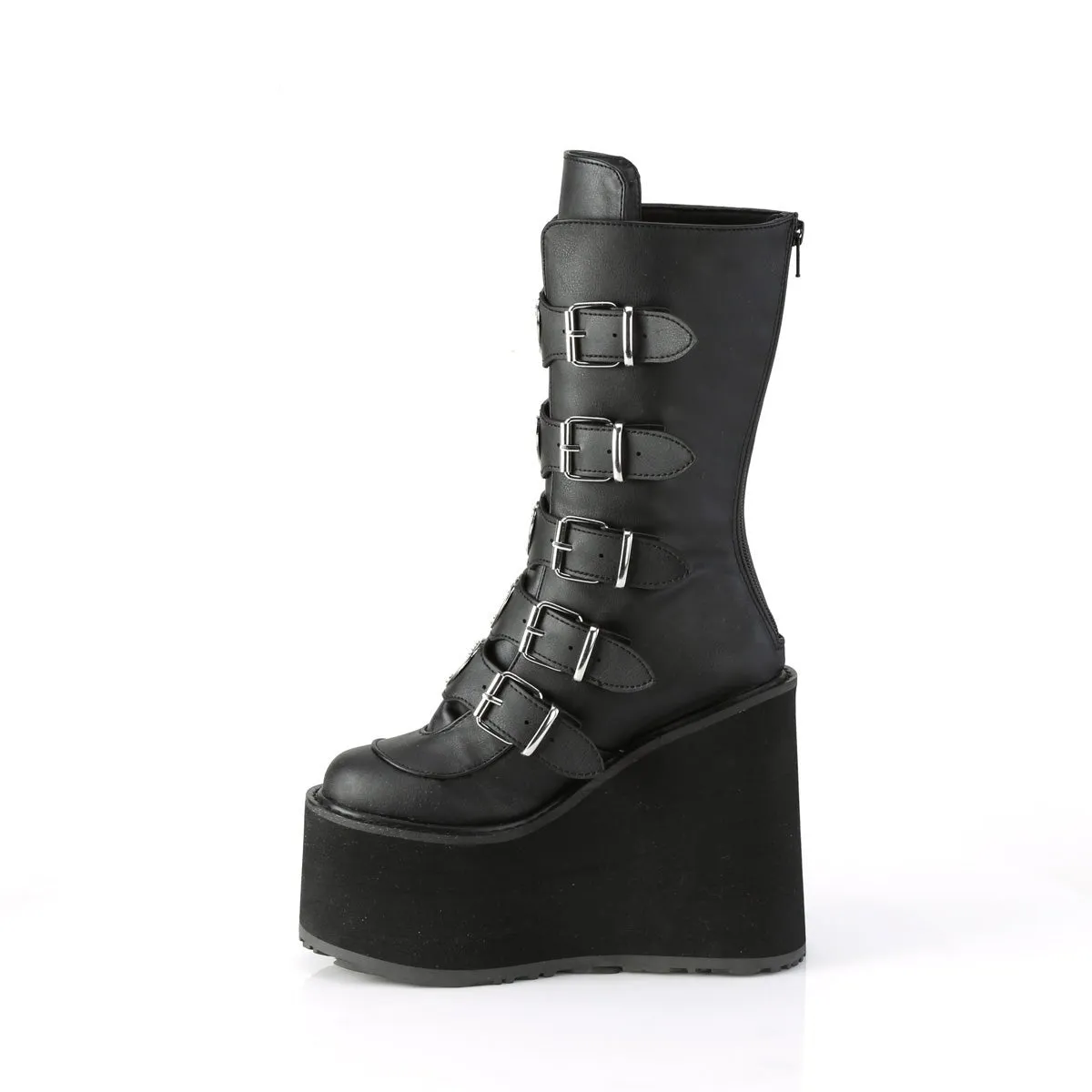 Demonia SWING-230 | Black Vegan Leather Mid-Calf Boots