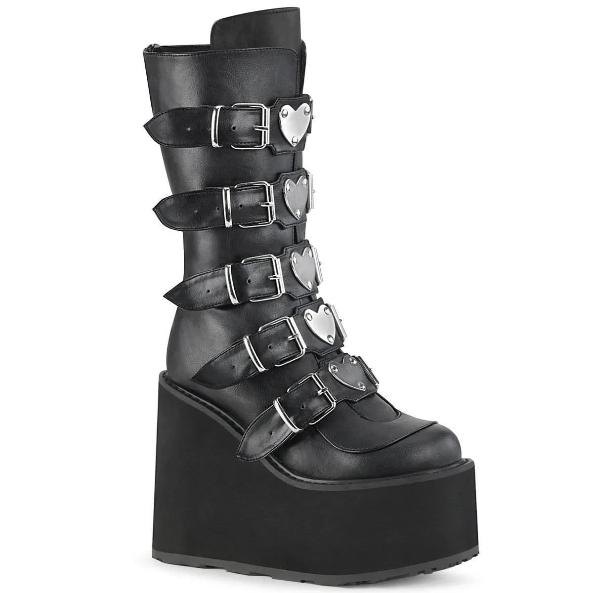 Demonia SWING-230 | Black Vegan Leather Mid-Calf Boots