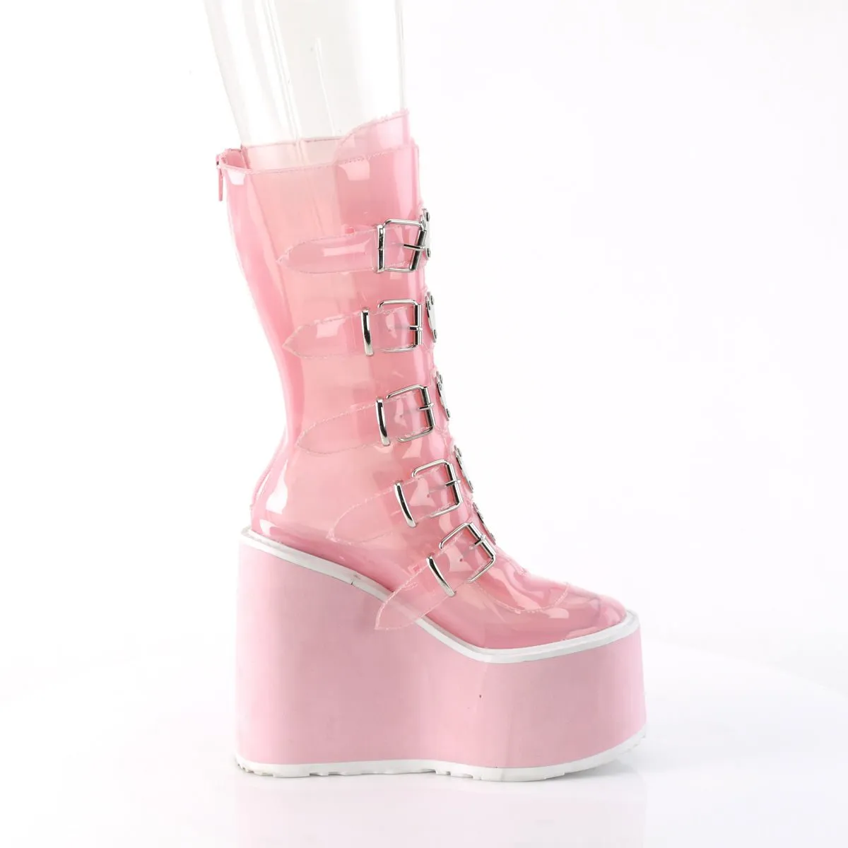 Demonia SWING-230C | Baby Pink TPU Mid-Calf Boots